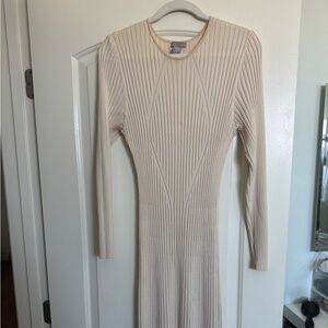 H&M Cream Long Sleeve Ribbed Dress XL